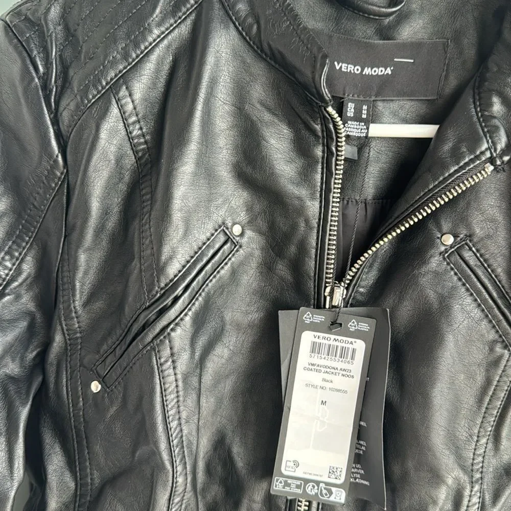 Vero Moda Favodona Faux Leather Moto Jacket‎ Full Zip
